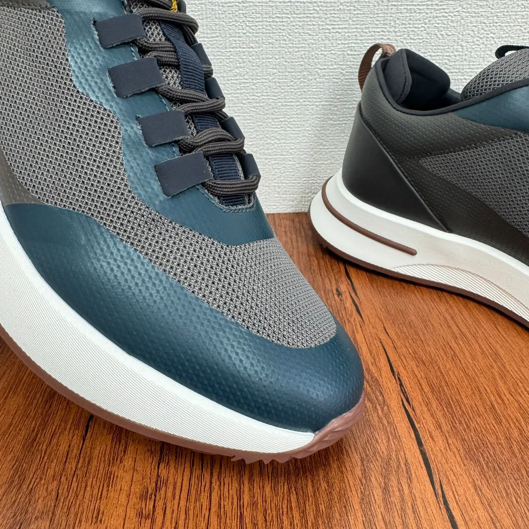 Batch 760 Loro Piana mesh cowhide stitching casual sports men's shoes LP jogging shoes OEM original soles feel free to enter the counter! This casual shoe is knitted from Wind fiber, giving it a unique three-dimensional effect. The unique silhouette narrows slightly at the midsection and is embellished with nappa leather details. The lightweight rubber sole and studs on the edge enhance traction and stability, and functional details full of modern aesthetics add a sporty style to the shoe. The upper uses a hot-melt edge-sealing process. The lightweight technical material of the Kummel-colored rubber outsole is inlaid with cushioning pads on the inside of the sole to distribute the weight more evenly and reduce the load during walking. The leather eyelets are directly set on the upper fixed to the sole to ensure stability. The rear is equipped with cushioning pads to improve wearing comfort. The full package of the counter comes with a shoelace insole. Multiple colors available! Fabric: 100% nylon Decoration: 100% cow leather Accessories: 100% polyurethane Size: 39-40-41-42-43-44 Standard leather shoe size (38/45 can be customized and returns and exchanges are not supported) Item number: FAM1718 gray blue